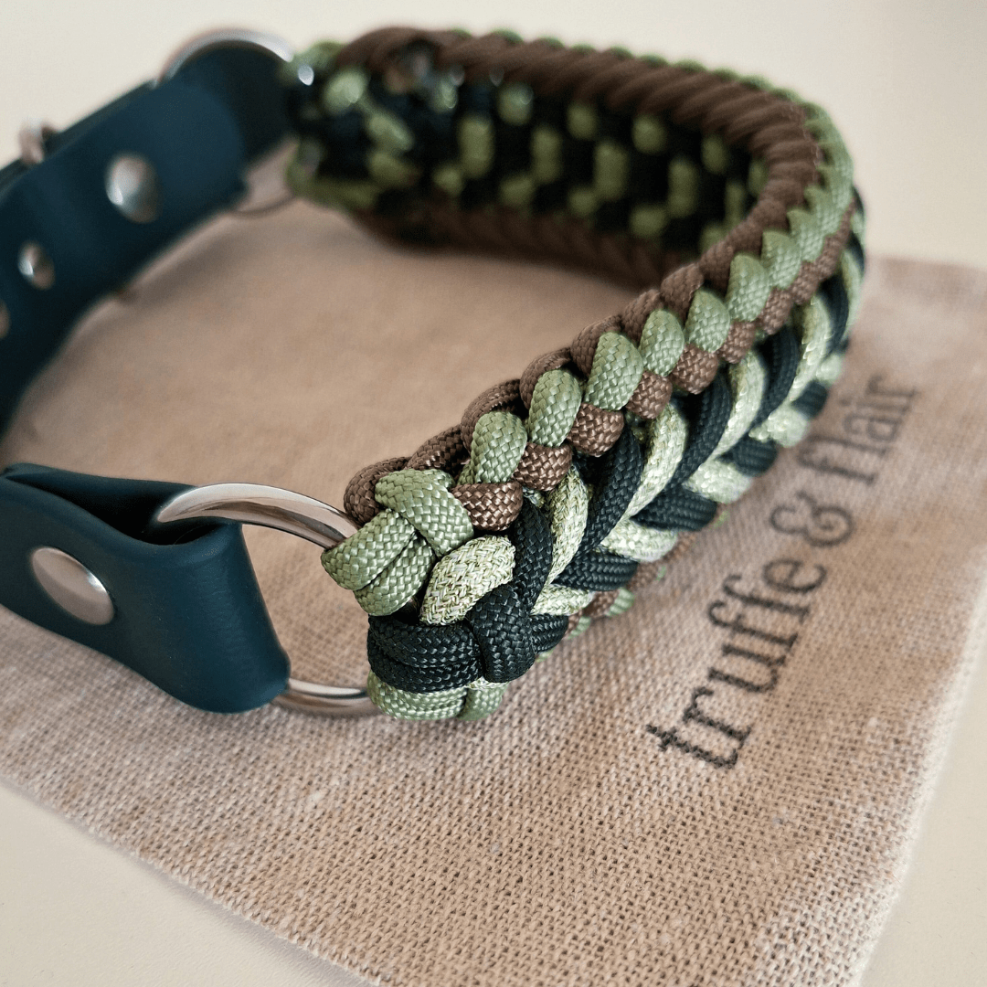 Green Braided Dog Collar - Biothane/Paracord