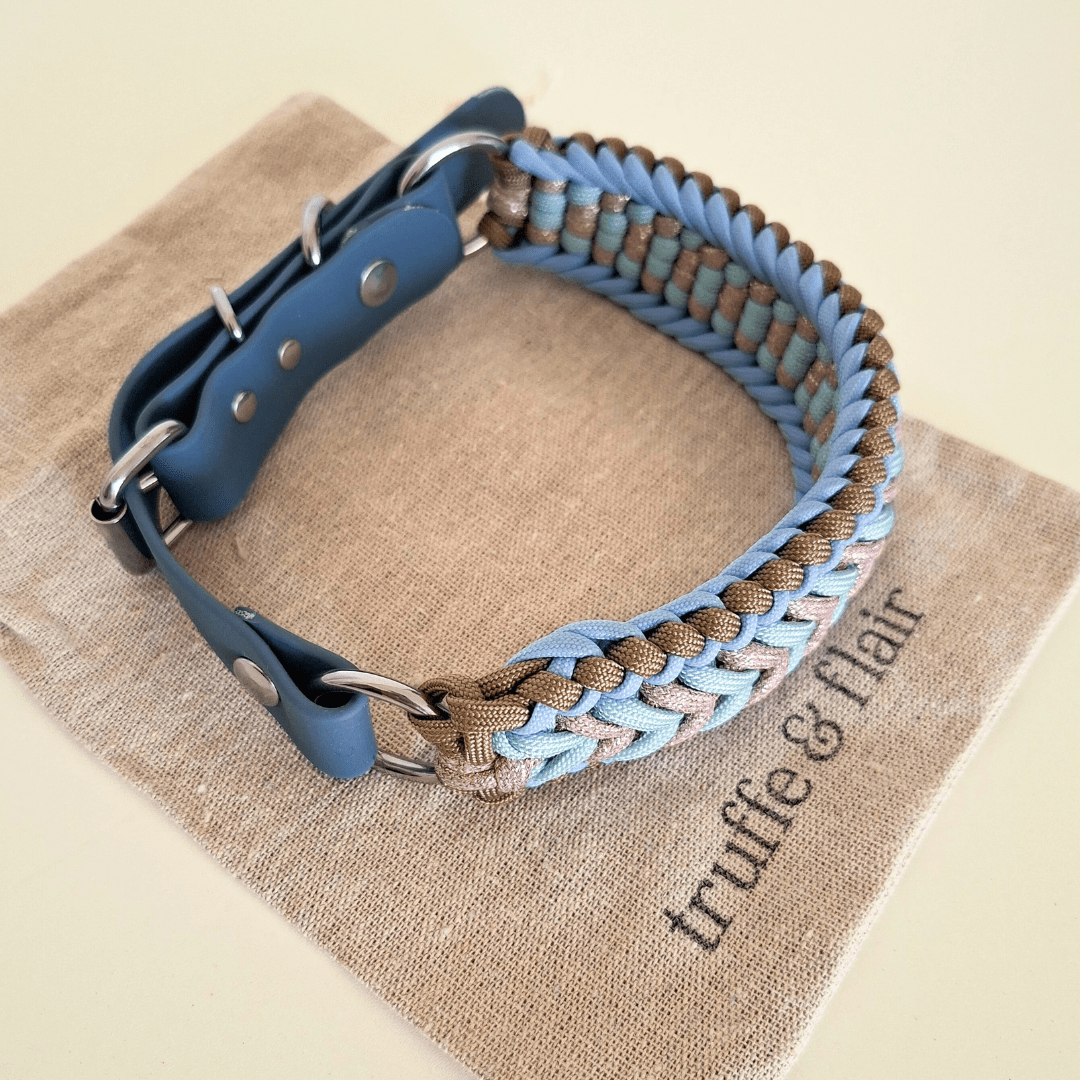 Sky Blue Braided Dog Collar - Biothane/Paracord