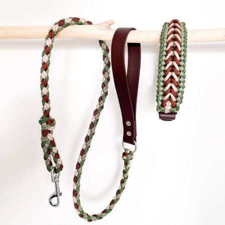 Brown/Green Braided Dog Leash - Biothane/Paracord