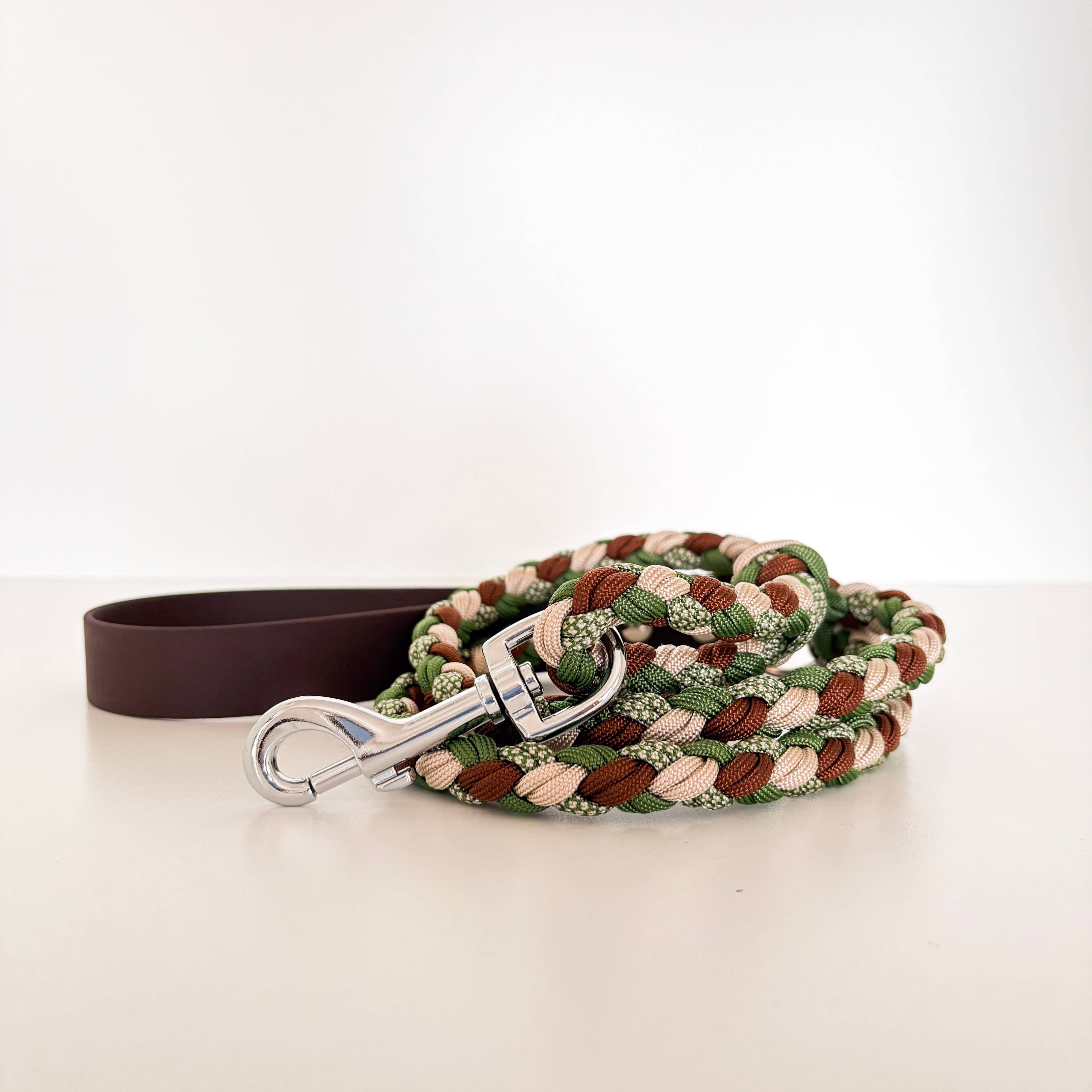 Brown/Green Braided Dog Leash - Biothane/Paracord