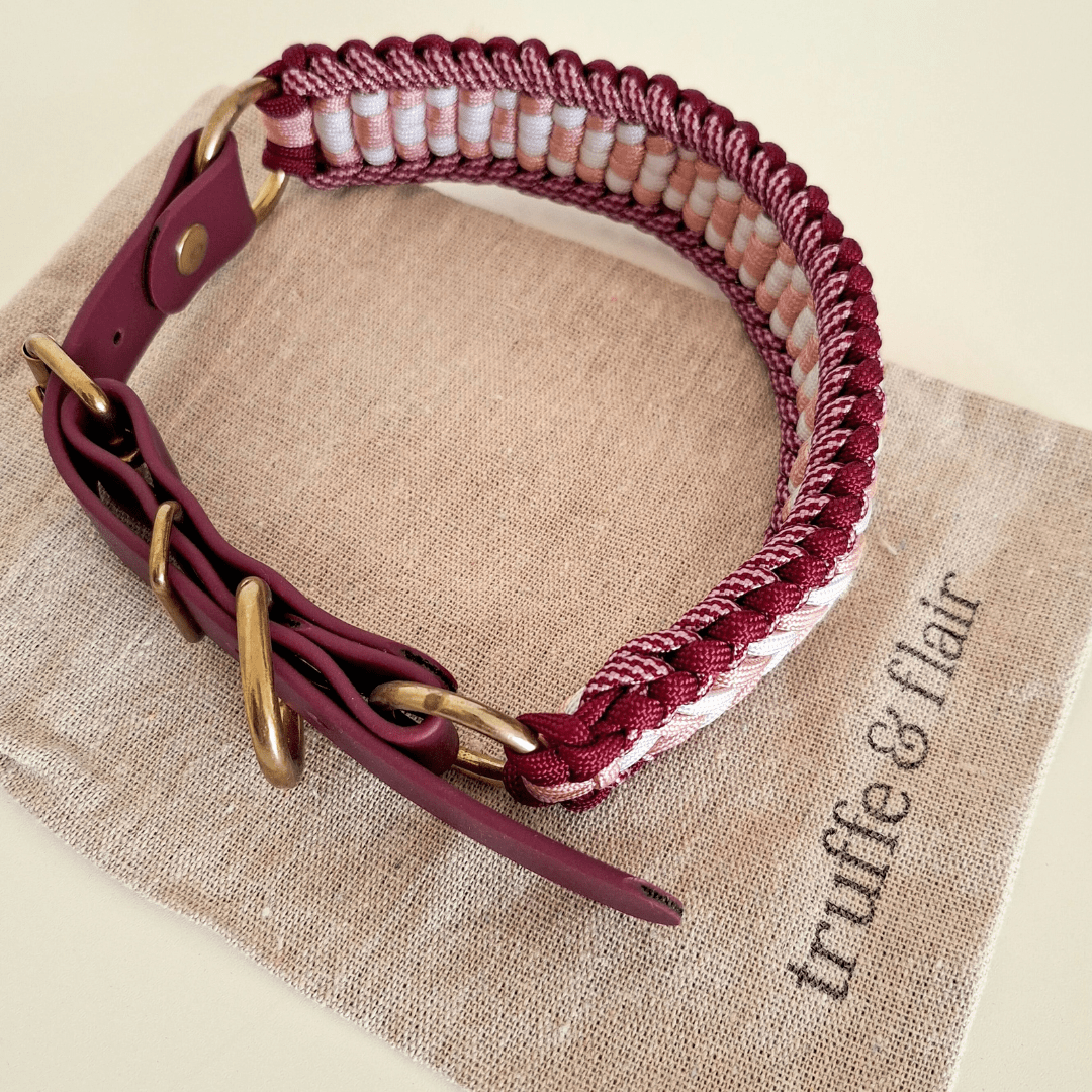 Raspberry Braided Dog Collar - Biothane/Paracord