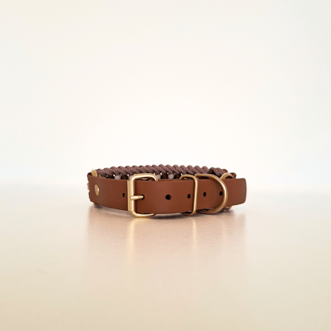 Camel Brown Braided Dog Collar - Biothane/Paracord