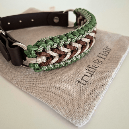 Green Brown Braided Dog Collar - Biothane/Paracord