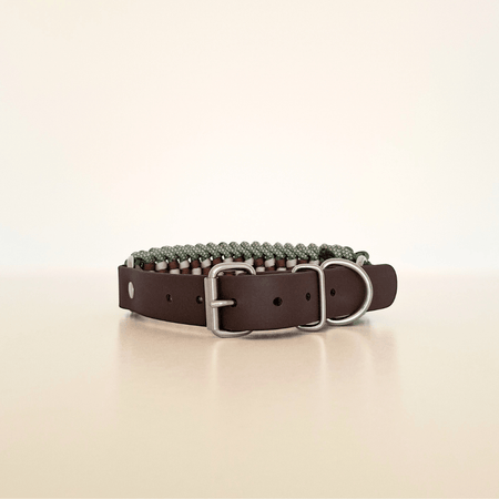 Green Brown Braided Dog Collar - Biothane/Paracord