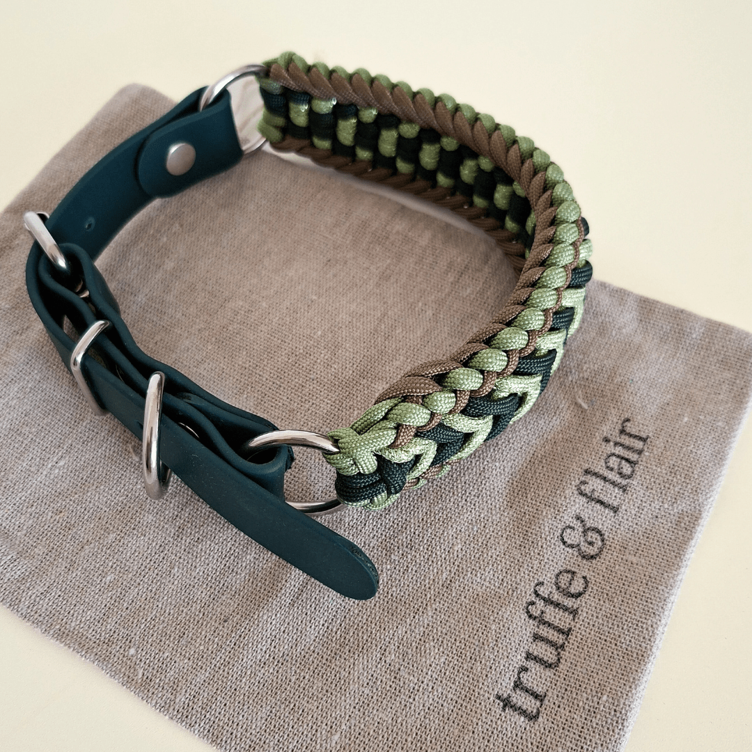 Green Braided Dog Collar - Biothane/Paracord