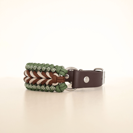 Green Brown Braided Dog Collar - Biothane/Paracord