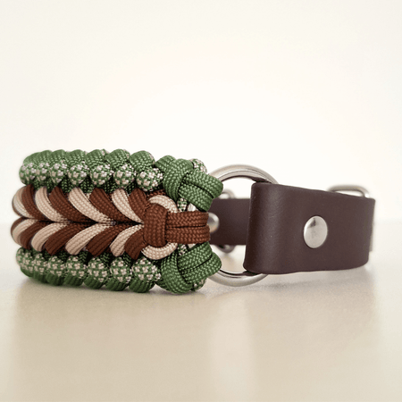 Green Brown Braided Dog Collar - Biothane/Paracord
